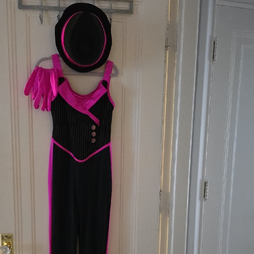 Weissman Pink and Black Dance Costume with Hat and Gloves